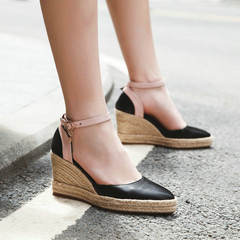 Pumps Shoes Dorsay Wedge Espadrille Ankle Strap