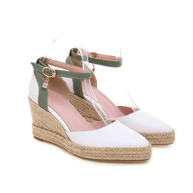 Pumps Shoes Dorsay Wedge Espadrille Ankle Strap Beige