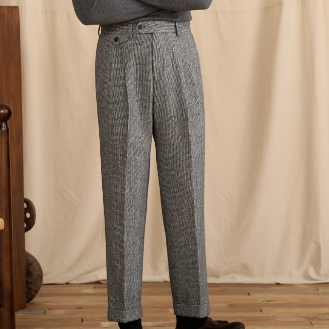 Houndstooth Wool Suit Pants For Men Gray
