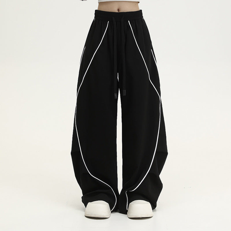 Pleated Hip Hop Sports Wide-leg Pants Black