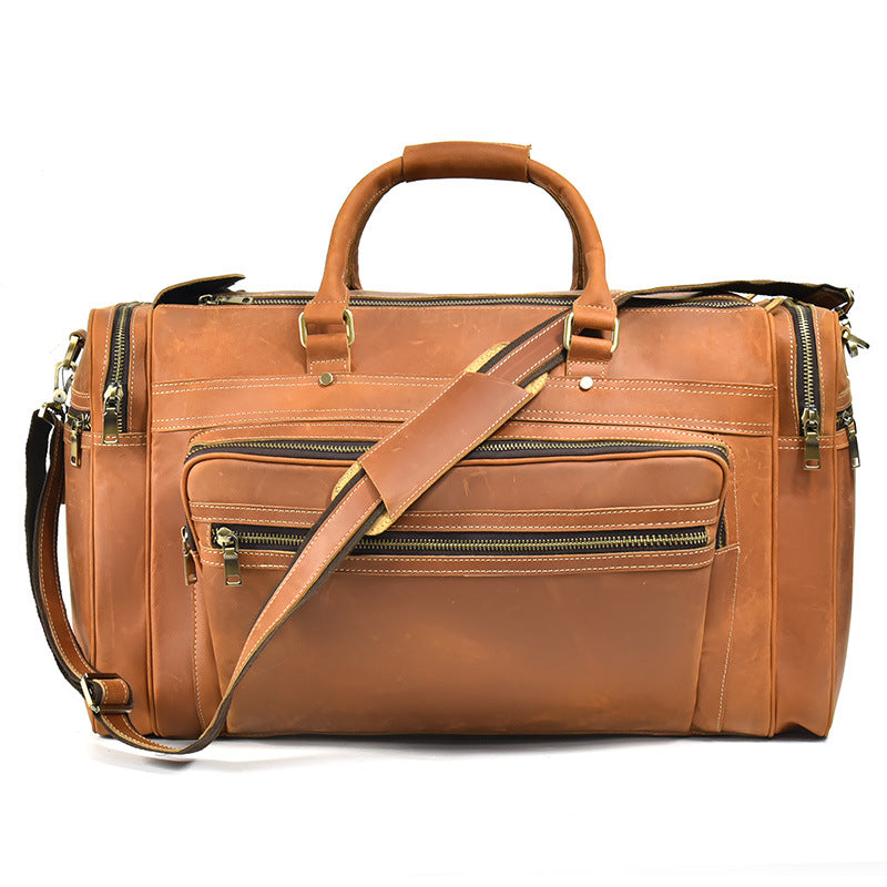 Large Capacity Retro Crazy Horse Leather Travel Bag Light Brown 24 Inch