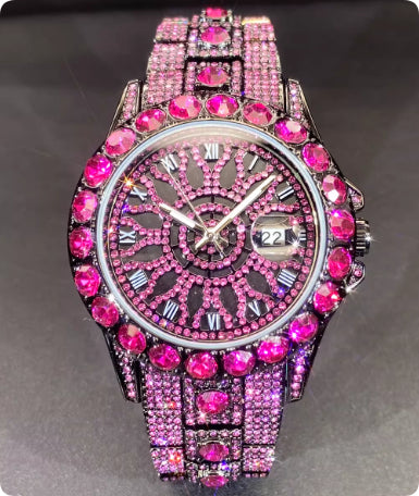 Men's Watch High-end, Fully Diamond-encrusted, Ultra-glitzy Rose Red