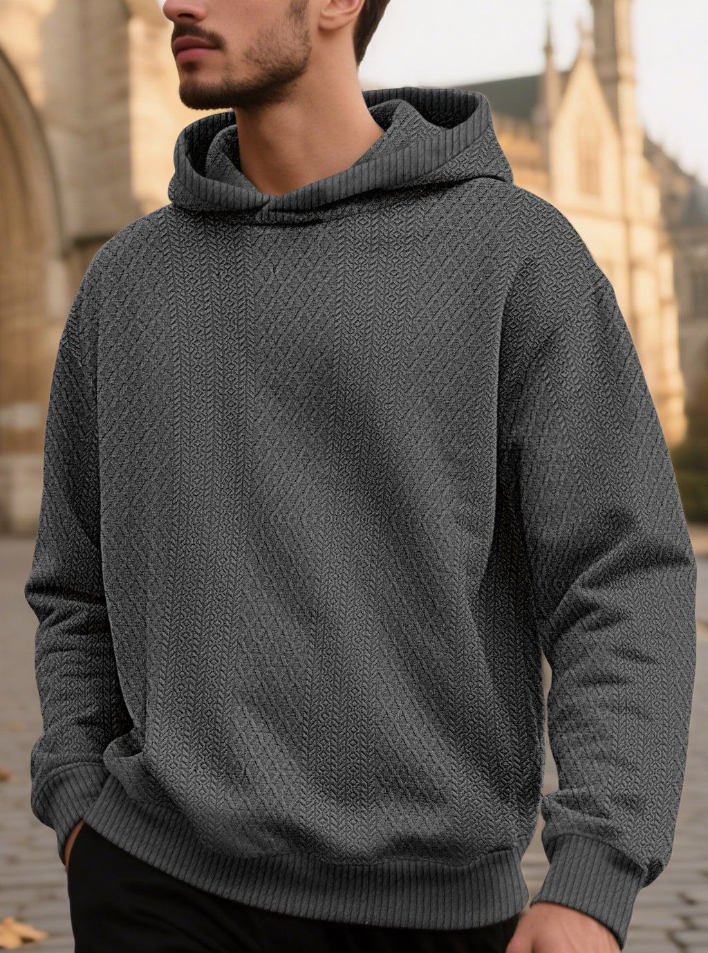 Loosefit Jacquard Hoodie Heather Gray