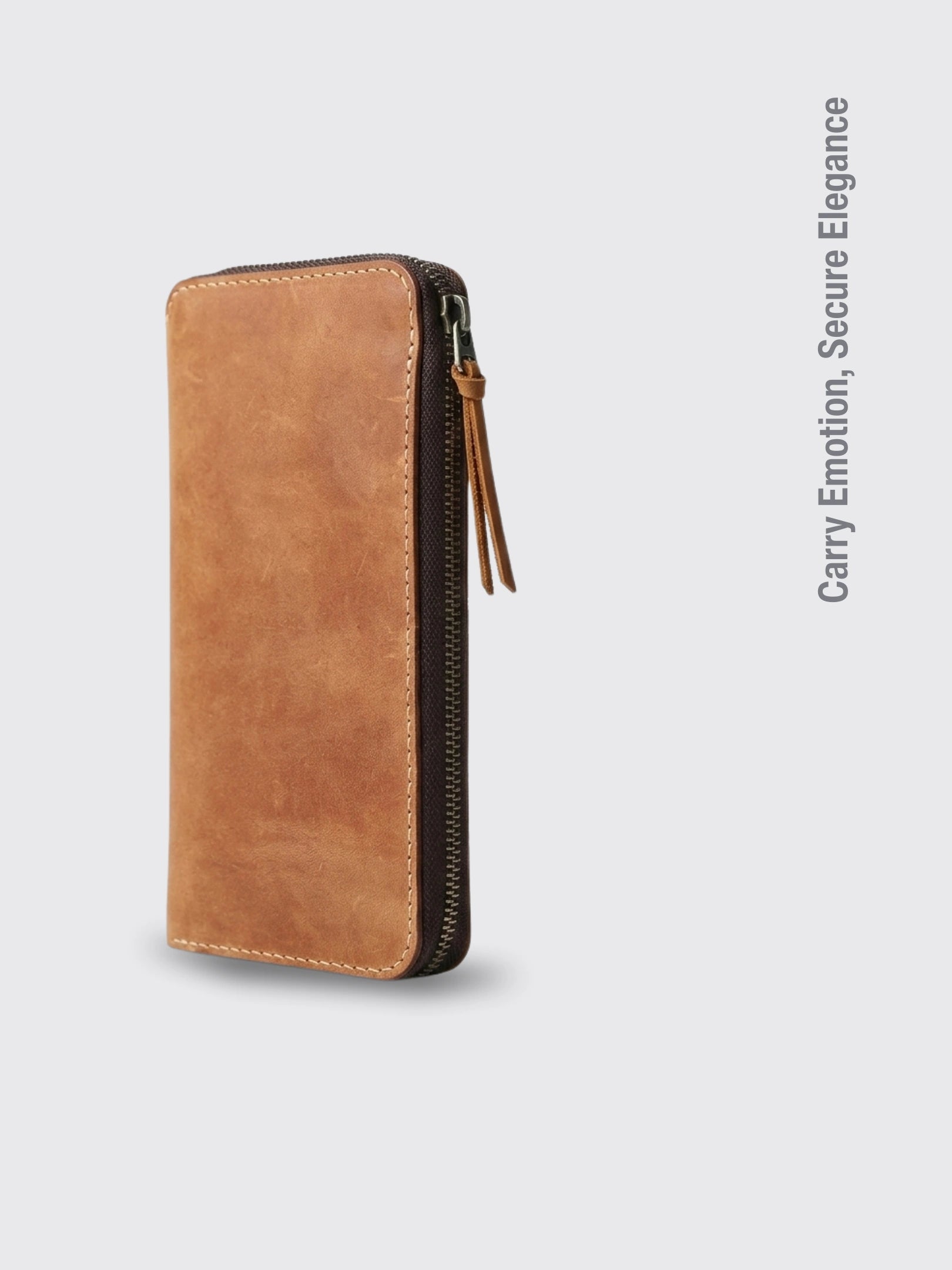 Leather Belt Zipper Wallet Light Brown Crazy Horse