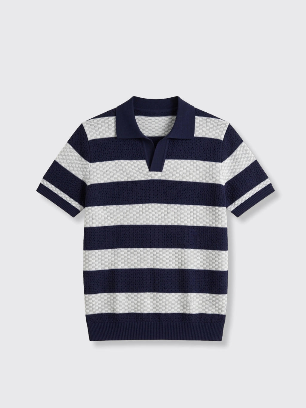 Striped Knitted Polo Shirt Blue 2XL