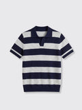 Striped Knitted Polo Shirt Blue 2XL