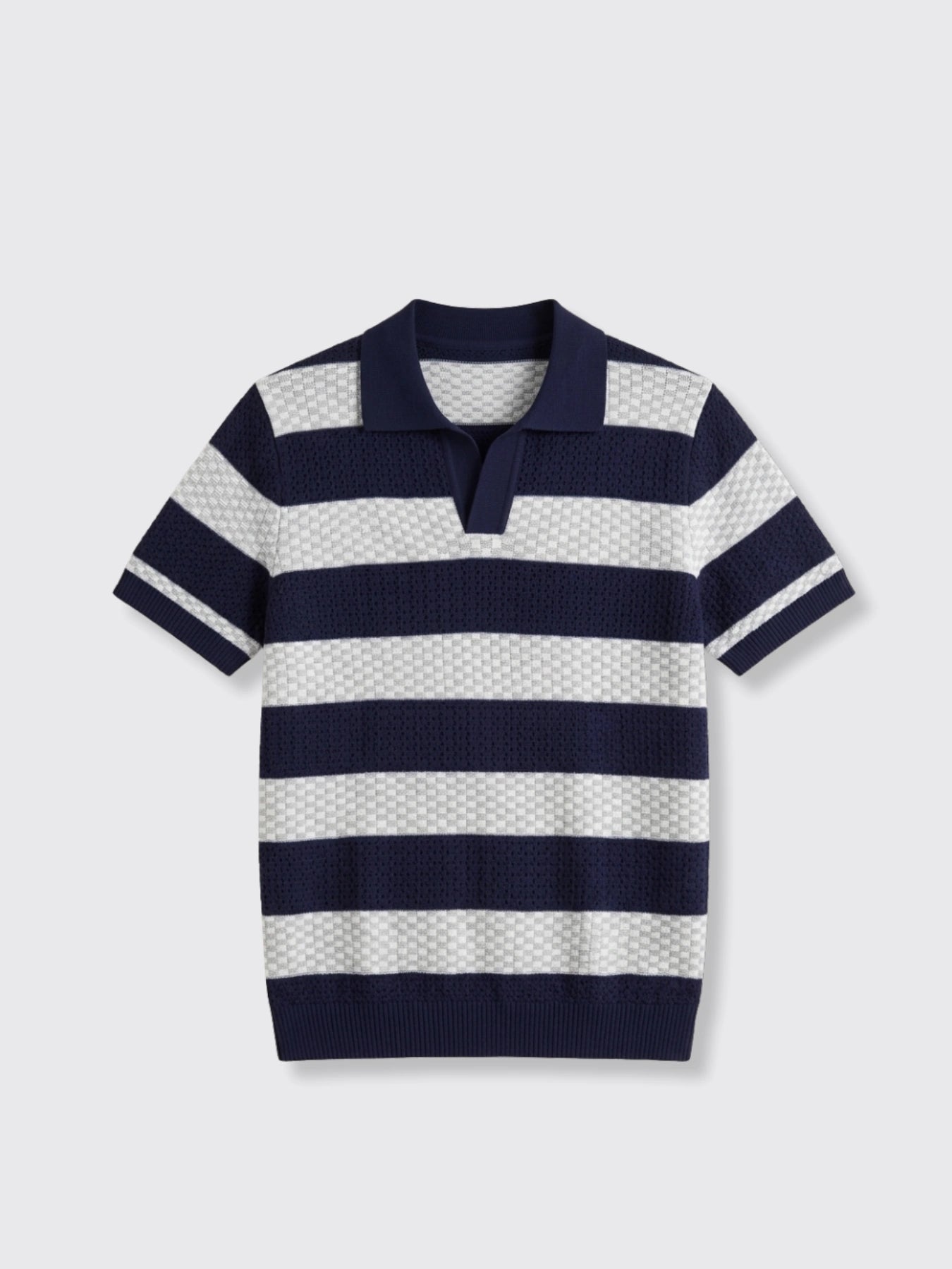 Striped Knitted Polo Shirt Blue 2XL