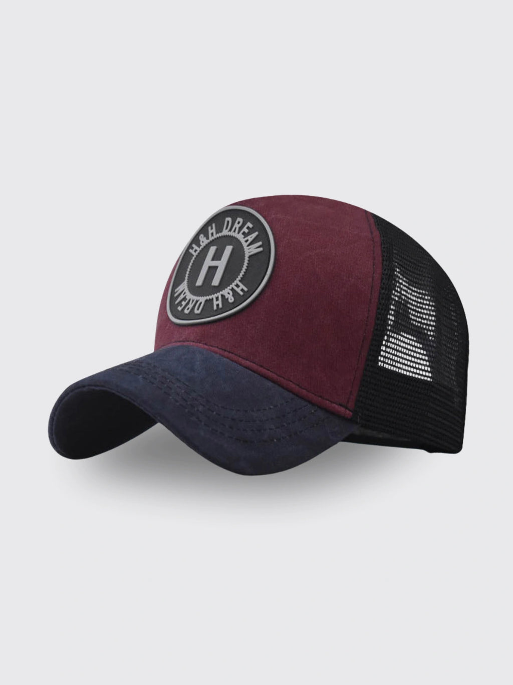 Embroidered Baseball Washed Old Peaked Cap H Wine Red Adjustable