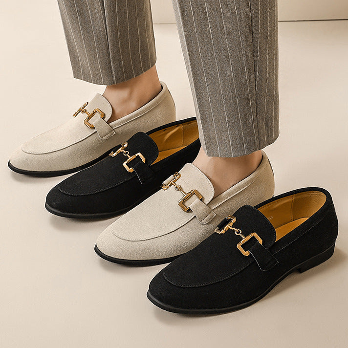 British Metal Buckle Leather Shoes