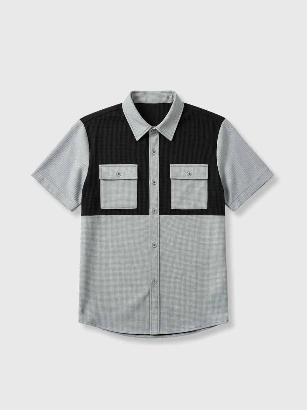 Waffle-Weave Lapel Casual Shirt Gray