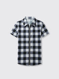 Plaid Zipper Short Sleeve Shirt Grey 2XL