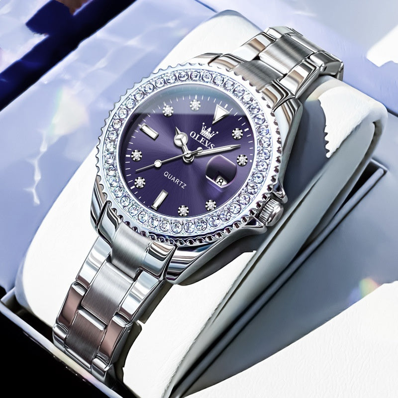 Stylish Business Quartz Womens Watch Steel Band Purple