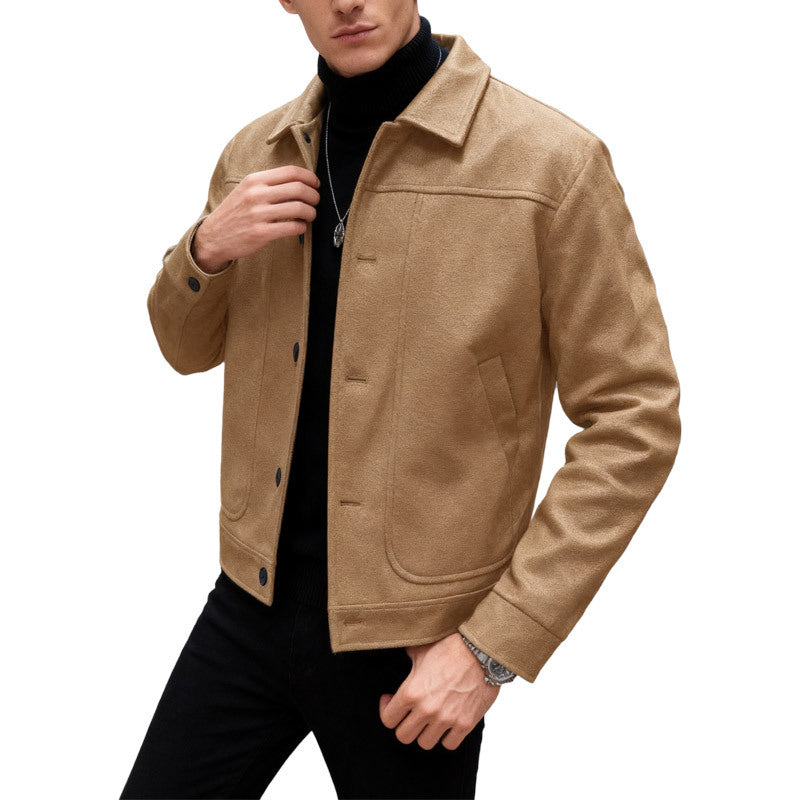 Solid-color Single-breasted Lapel Wool Casual Jacket