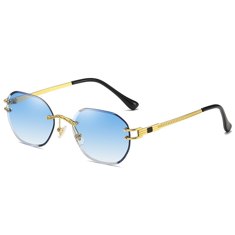Trimming Sunglasses Ocean Lens Glasses Gold Frame Gradient Blue