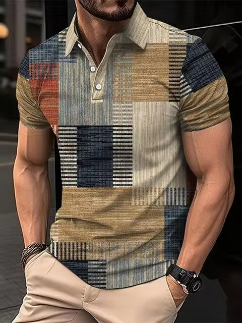 Casual Printed Striped Polo Shirt HTKDS32WB8N201