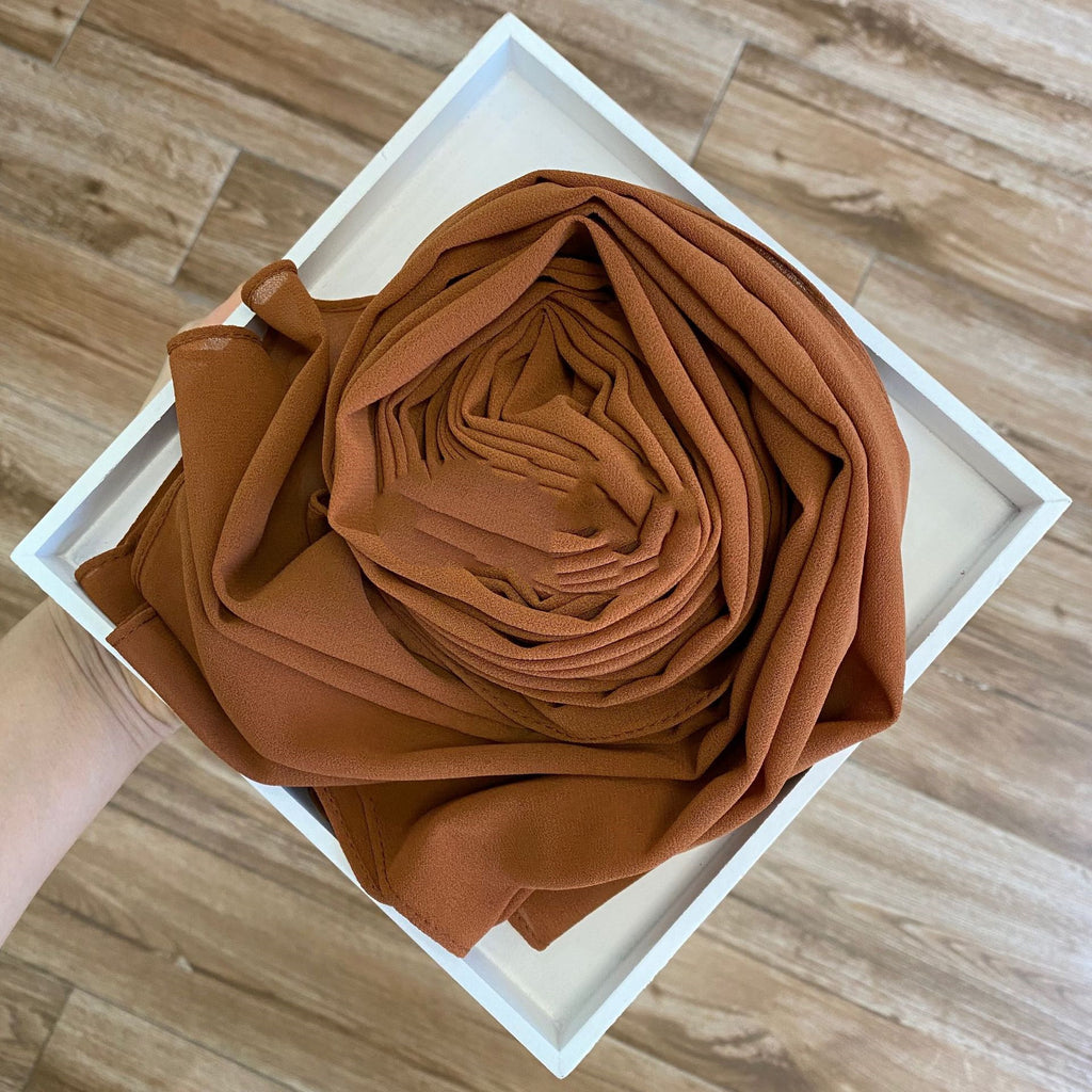 Women's Hijab Solid Pearl Chiffon Scarf Orange brown