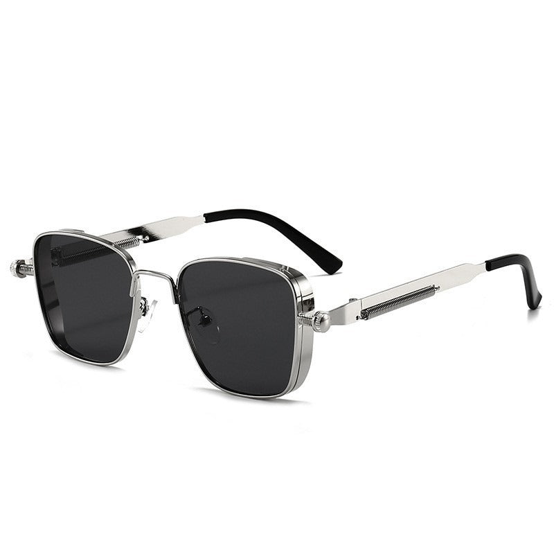 Vintage-style Square Metal Sunglasses With A Personalized Touch Silver Frame Gray Piece