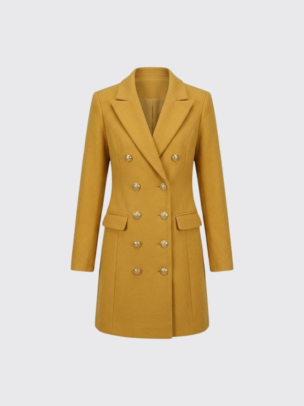 Woolen Lapel Jacket With Double-breasted Yellow 3XL