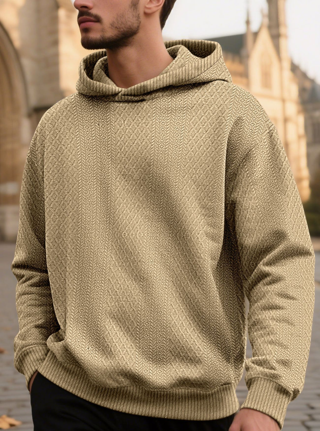 Loosefit Jacquard Hoodie Khaki