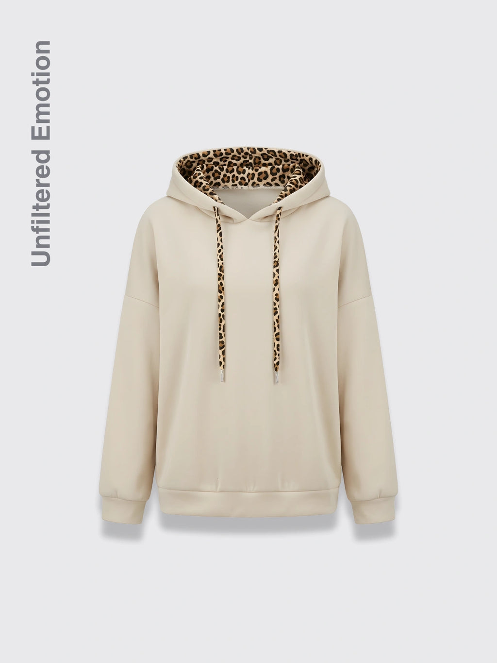 Leopard-print Patchwork Hooded Long-sleeve Sweatshirt Light Apricot 3XL