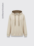 Leopard-print Patchwork Hooded Long-sleeve Sweatshirt Light Apricot 3XL