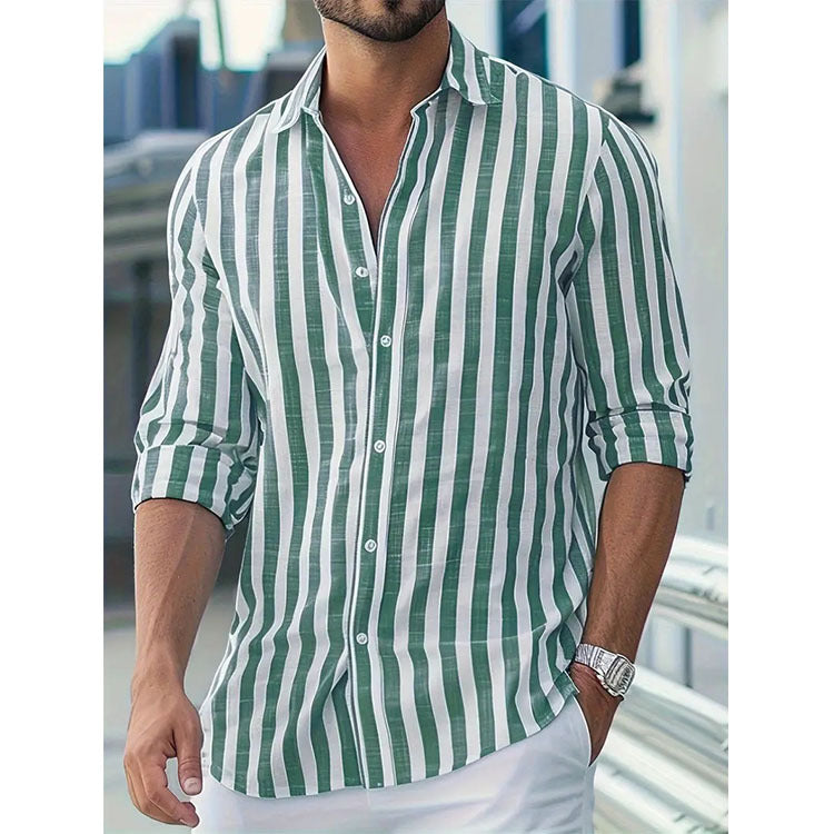Stylish Striped Button-down Shirt Green