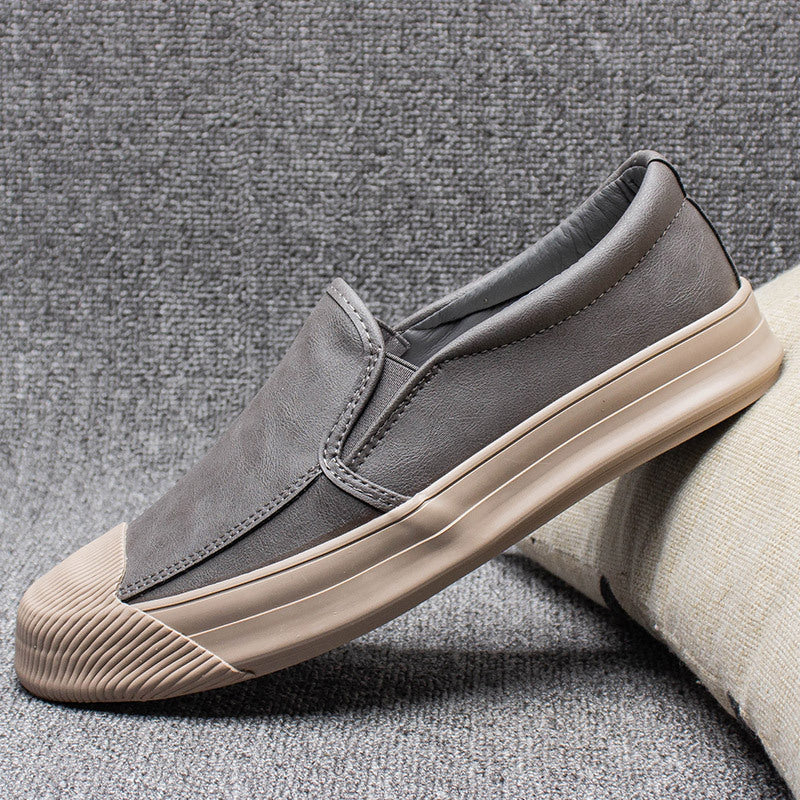 Mens Casual Leather Rubber Shoes Grey