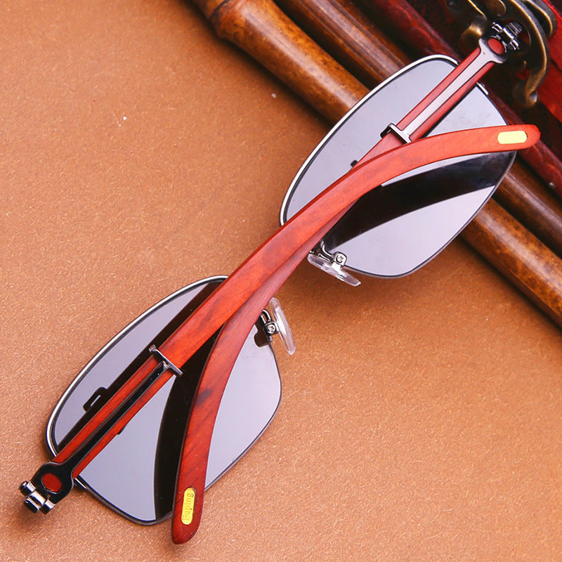 Crystal wood leg sunglasses Grey brown