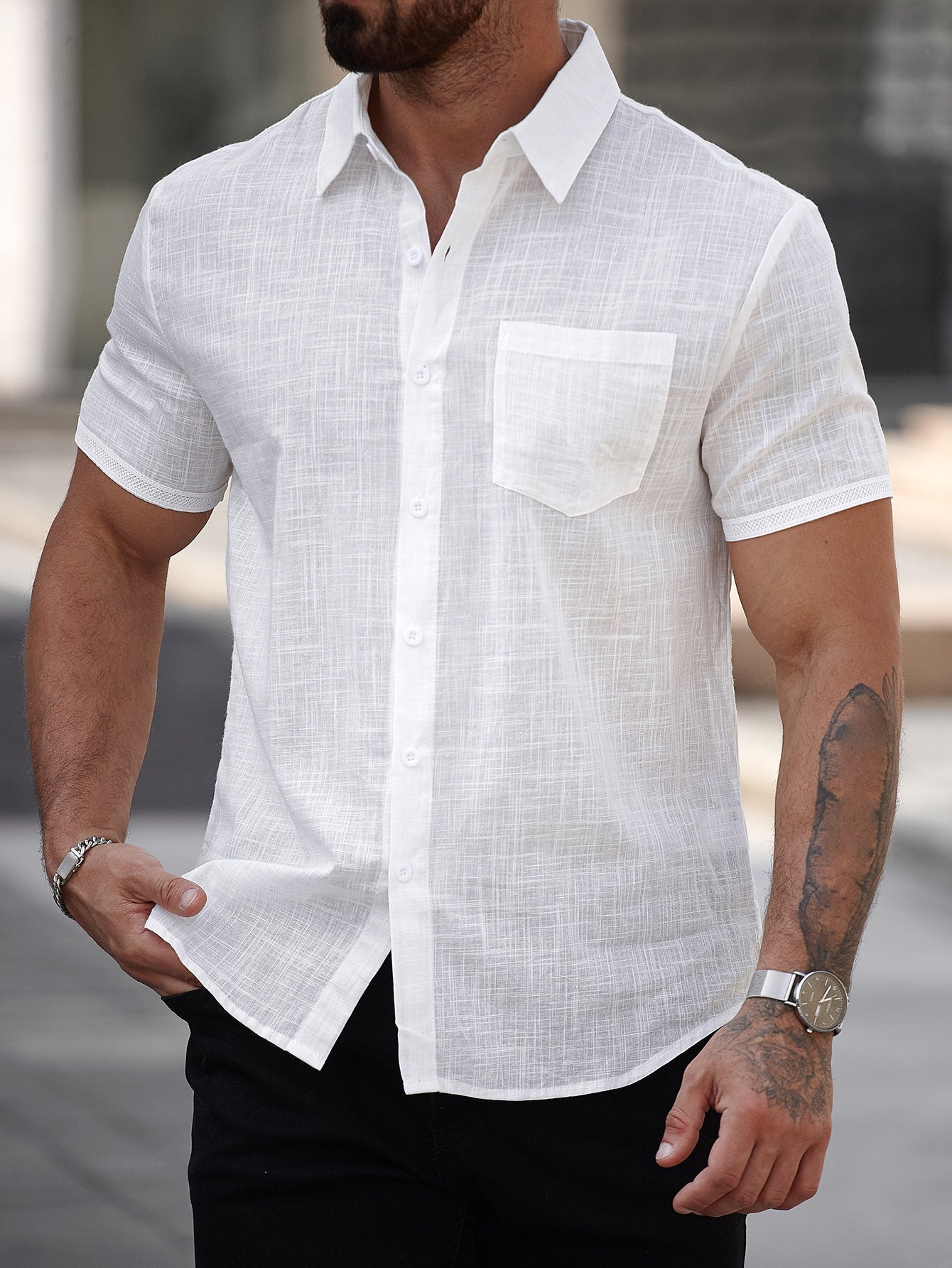 Cotton Shirt With A Pocket White