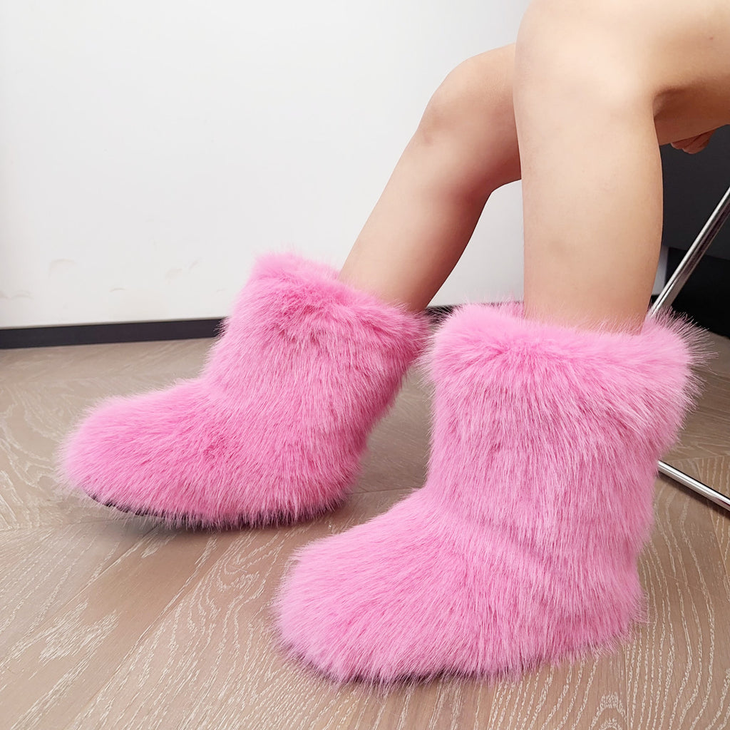 Snow Boots Middle Furry Boots Bright Pink