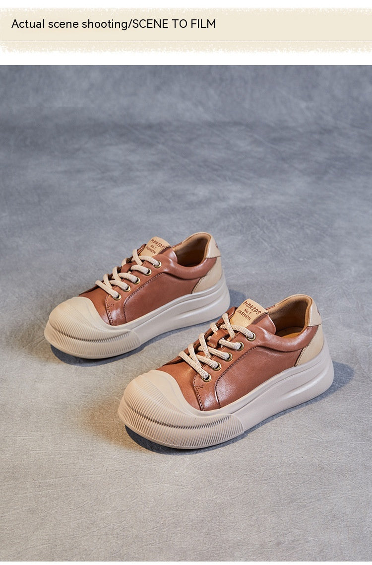 Leather Platform Biscuit Round Toe Platform