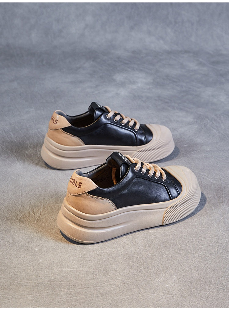 Leather Platform Biscuit Round Toe Platform