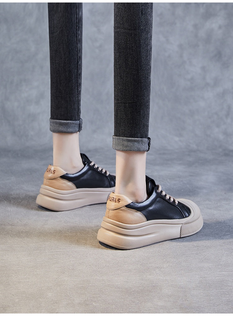 Leather Platform Biscuit Round Toe Platform