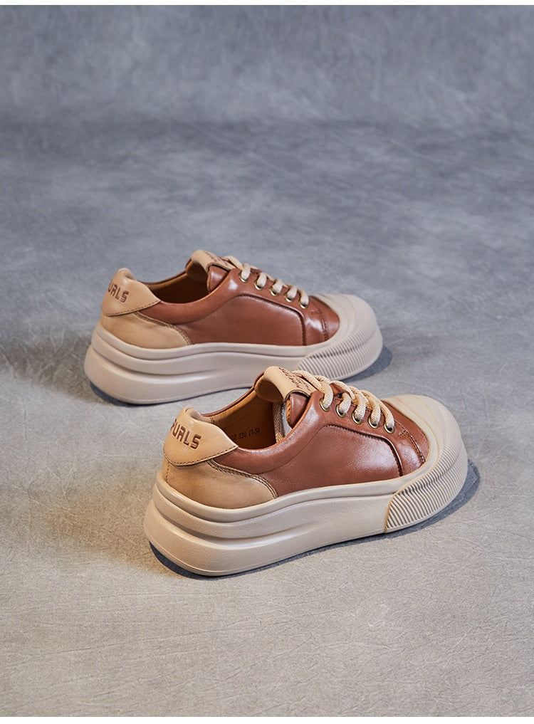 Leather Platform Biscuit Round Toe Platform