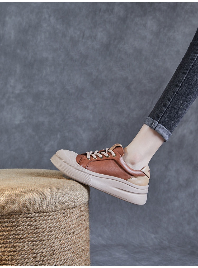 Leather Platform Biscuit Round Toe Platform