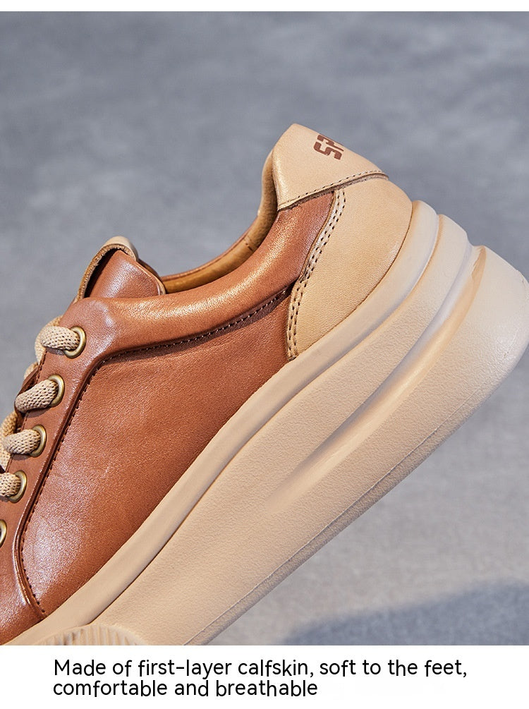 Leather Platform Biscuit Round Toe Platform