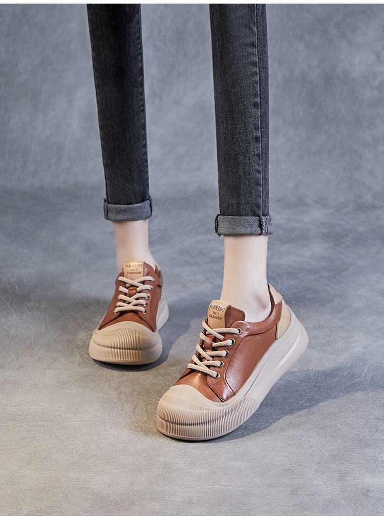 Leather Platform Biscuit Round Toe Platform