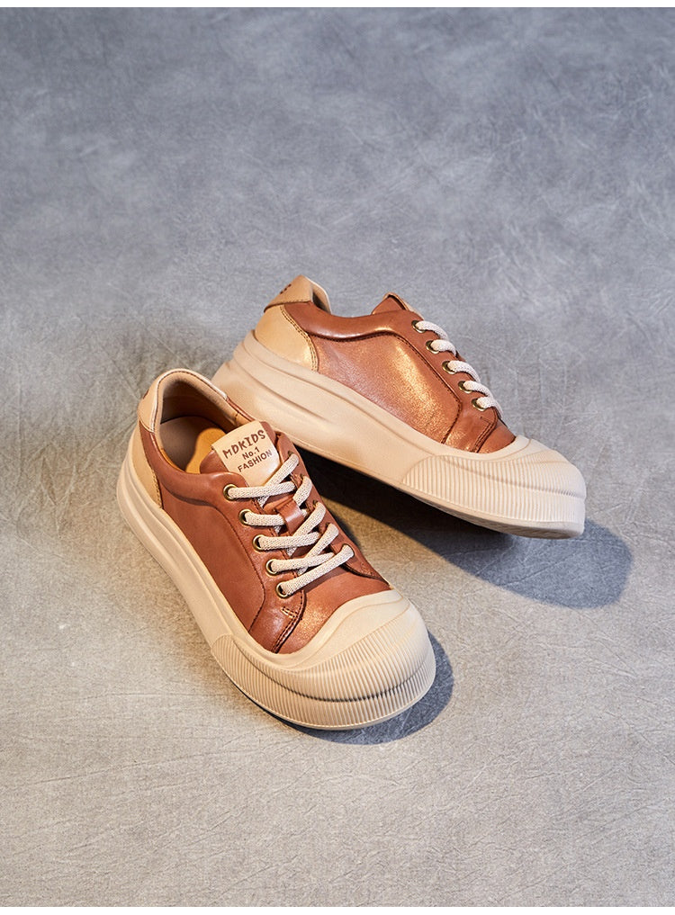 Leather Platform Biscuit Round Toe Platform