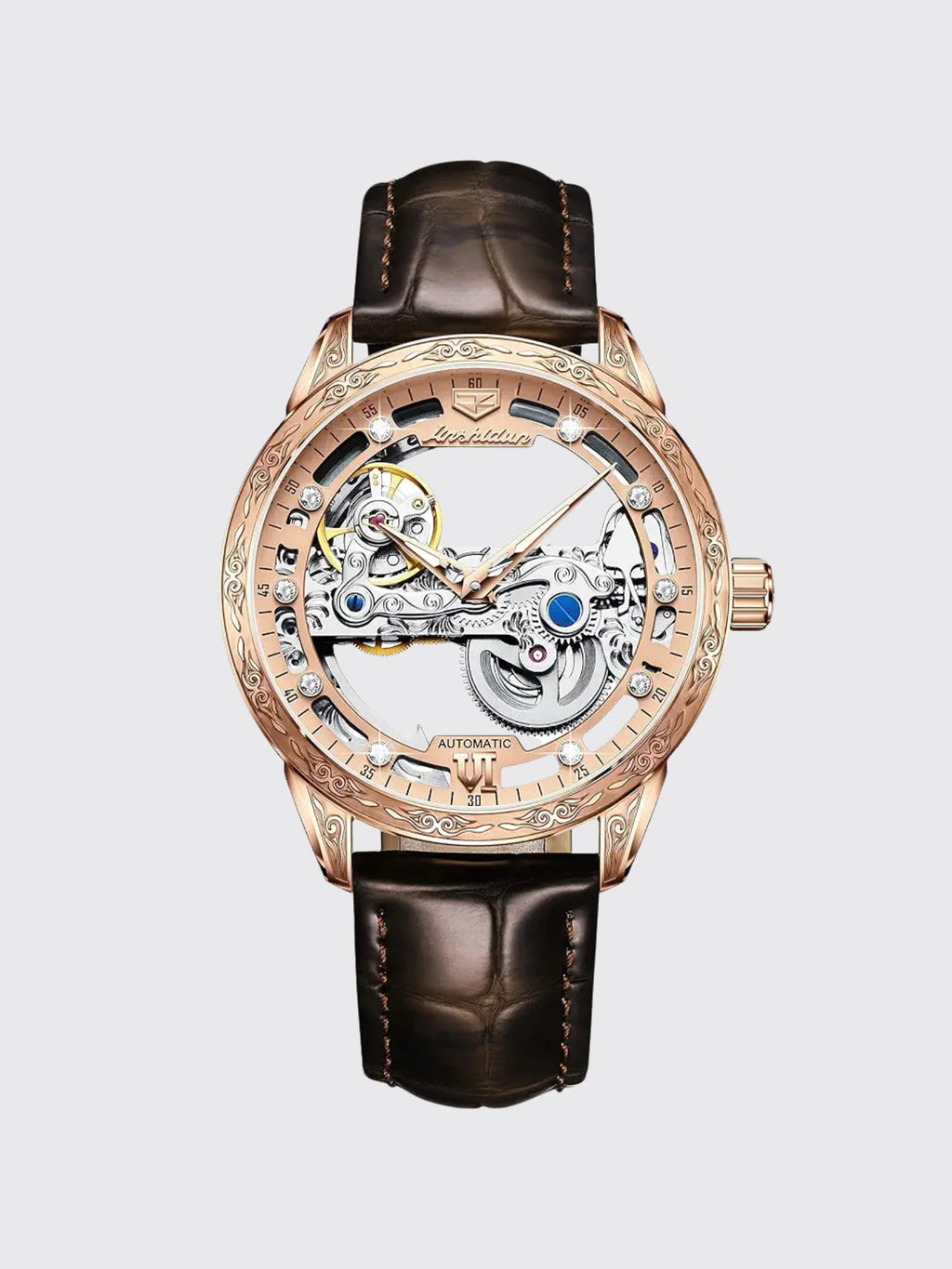 Openwork Mechanical Watch With Waterproof Leather Strap