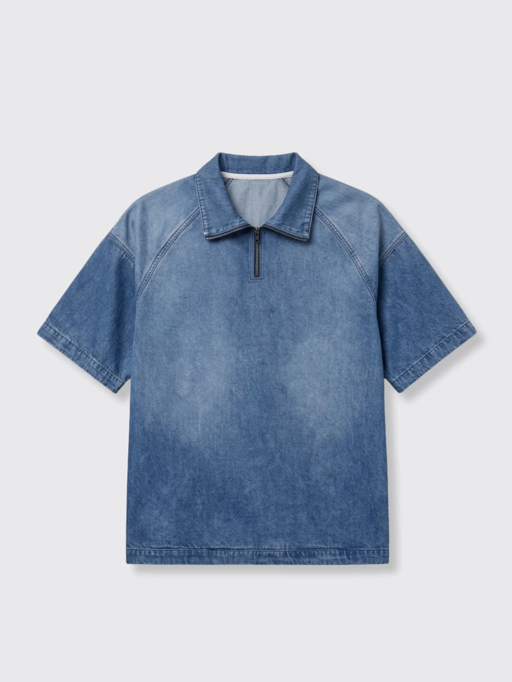 Short-sleeve Lapel Zip-up Shirt Light Blue 2XL