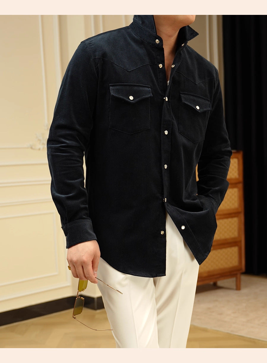 Casual Business Shirt Pure Cotton Navy Blue