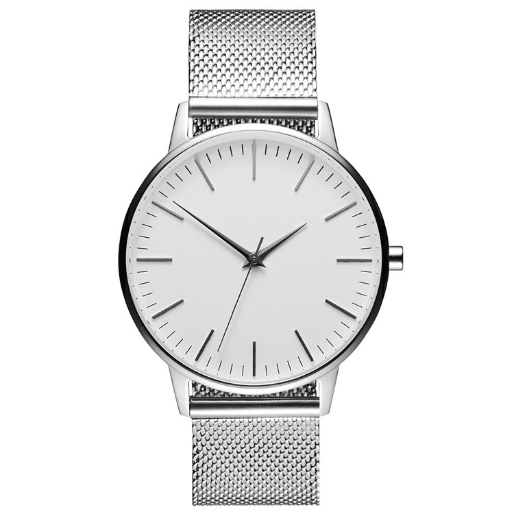 Casual Ultra-thin Fashion Quartz Watch With A Metal Mesh Band Silver White Noodles