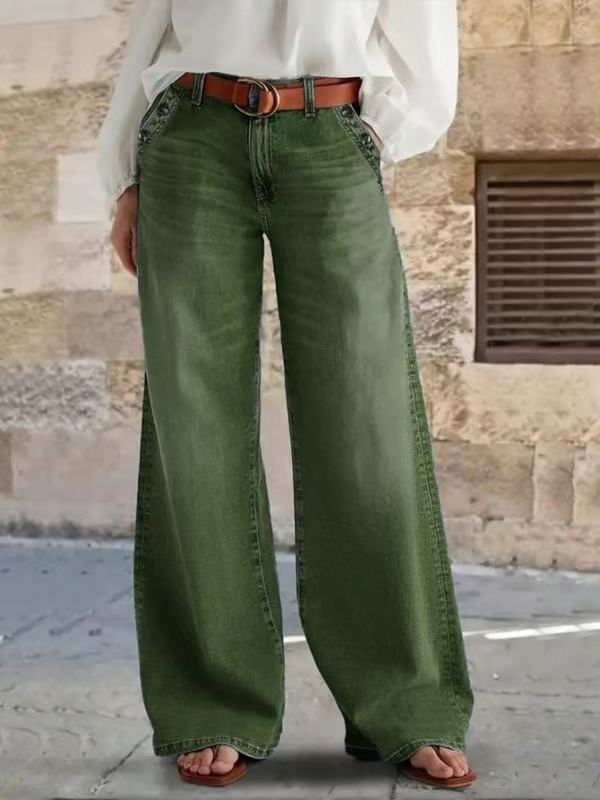 Relaxed-fit Wide-leg Casual Jeans Army Green