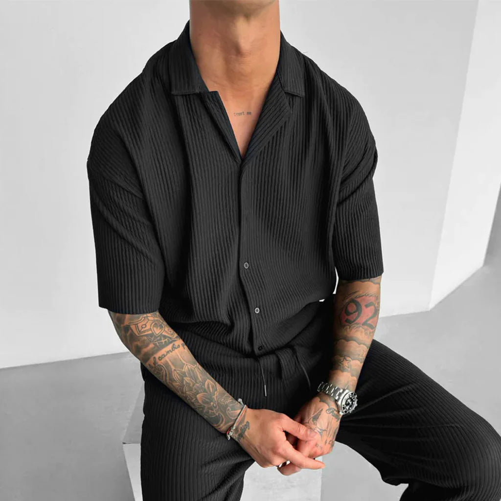 Solid-Color Casual Cardigan Shirt Black