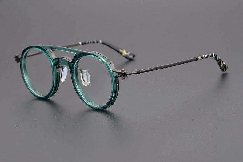 Personalized Couple Style Handmade Art Round Myopia Glasses Full Frame Plate Tide Fruit green