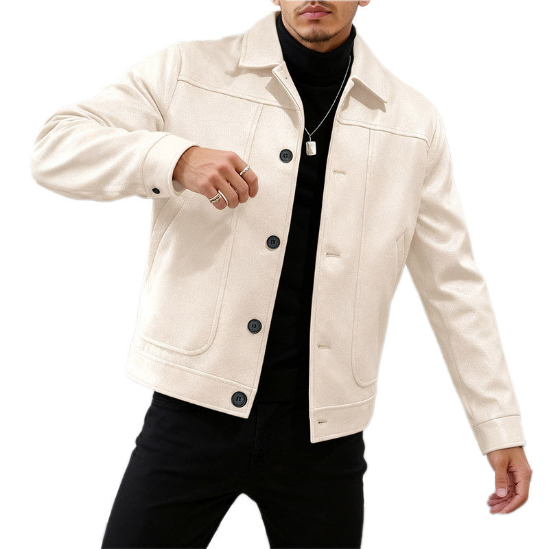 Solid-color Single-breasted Lapel Wool Casual Jacket Apricot