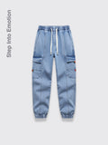 Retro Workwear Jeans For Men Blue 2XL