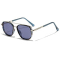 New UV-Protective Chanel-Style Metal Sunglasses For Men Blue Silver Blue Lens