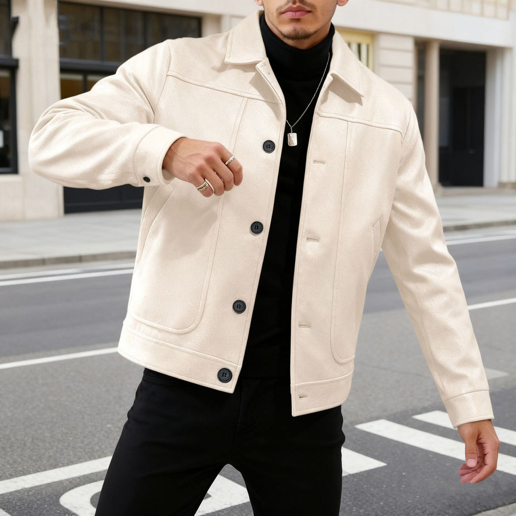 Solid-color Single-breasted Lapel Wool Casual Jacket