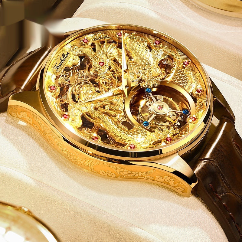 Luxury Golden Water-Resistant Watch With Tourbillon Brown Gold